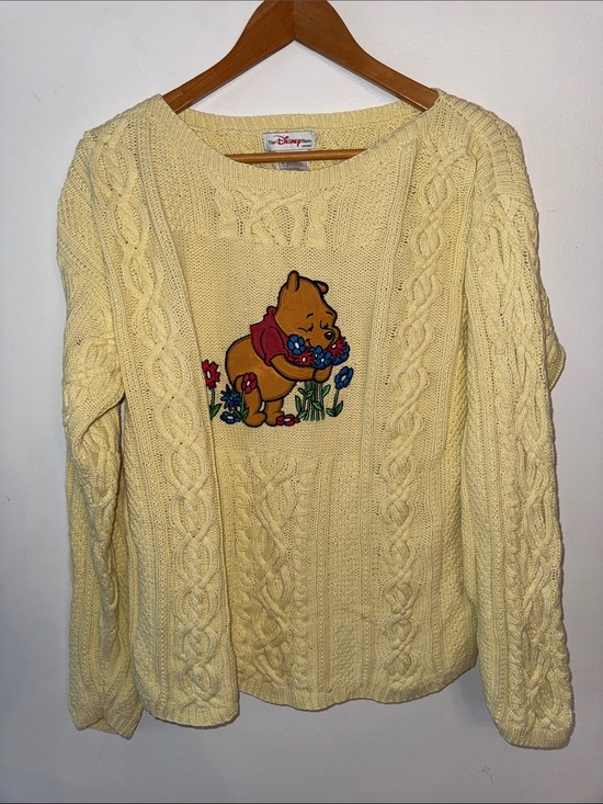 Disney Sweaters - Vintage Disney Store Winnie the Pooh Embroidered Cable Knit Sweater Yellow Large